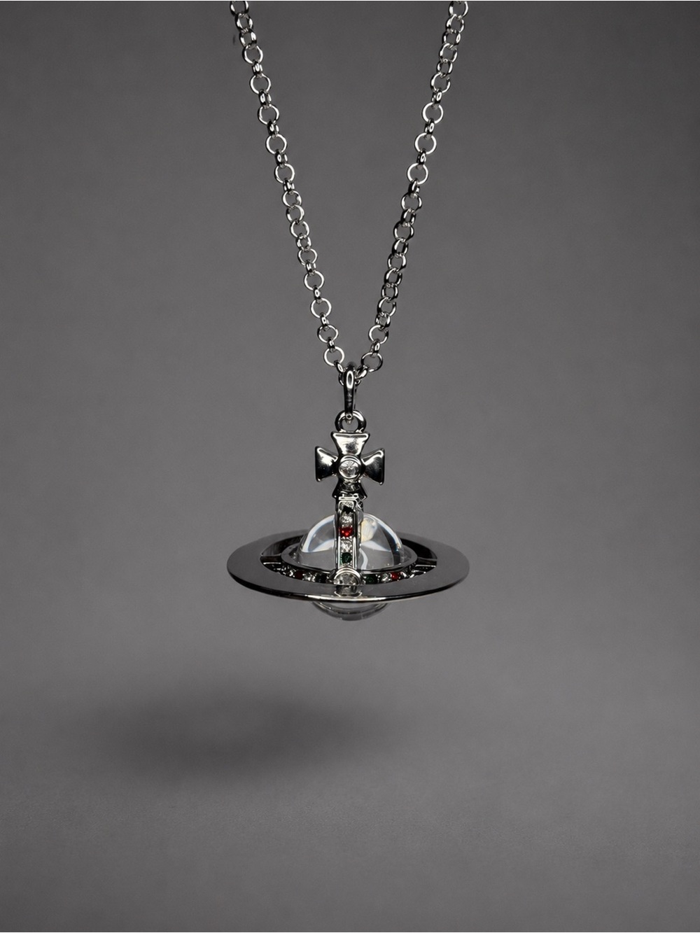 Vivienne Westwood Silver Platinum Orb Pendant Necklace with Gem Accents